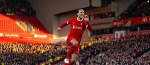 Virgil van Dijk v dresu Liverpoolu oslavuje branku proti Norwichi