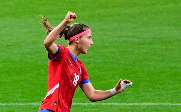 Kamila Dubcová slaví gól v zápase proti Belgii