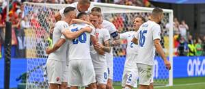 Slovensko se raduje z gólu proti Belgii na ME ve fotbale 2024