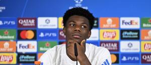 Aurélien Tchouaméni na tiskové konferenci před zápasem s Marseille Aurélien Tchouaméni na tiskové konferenci před zápasem s Marseille