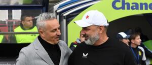 Tomáš Janotka a Jindřich Trpišovský před zápasem Olomouce se Slavií Tomáš Janotka a Jindřich Trpišovský před zápasem Olomouce se Slavií